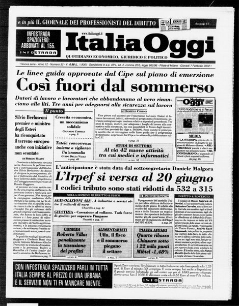 Italia oggi : quotidiano di economia finanza e politica